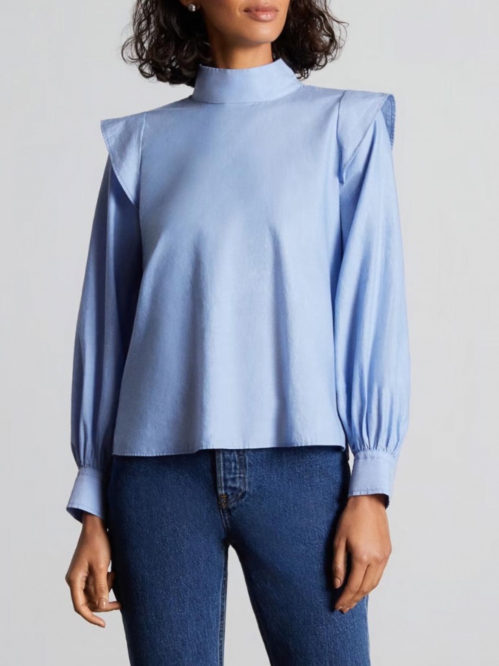 Everlane wing shoulder mockneck blouse